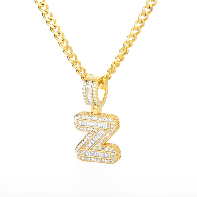 AAA Cubic Zirconia Initial Letters N-Z Pendant Necklace GOLD finish