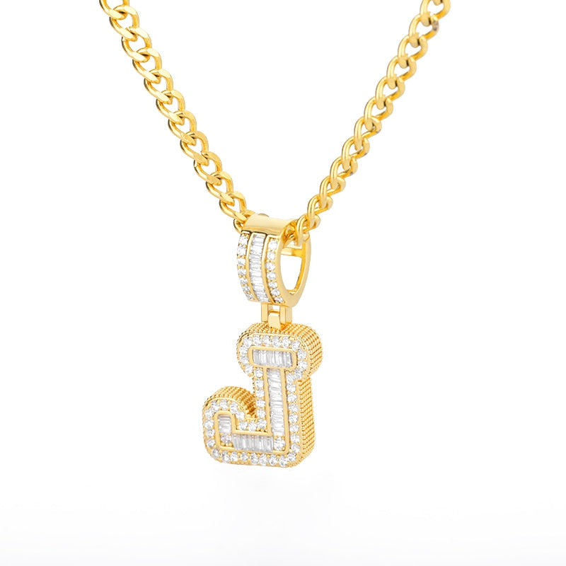 AAA Cubic Zirconia Initial Letters A-M Pendant Necklace GOLD finish