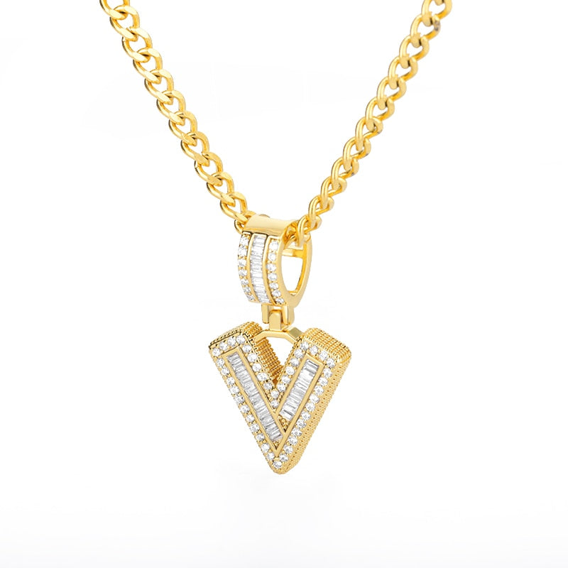 AAA Cubic Zirconia Initial Letters N-Z Pendant Necklace GOLD finish