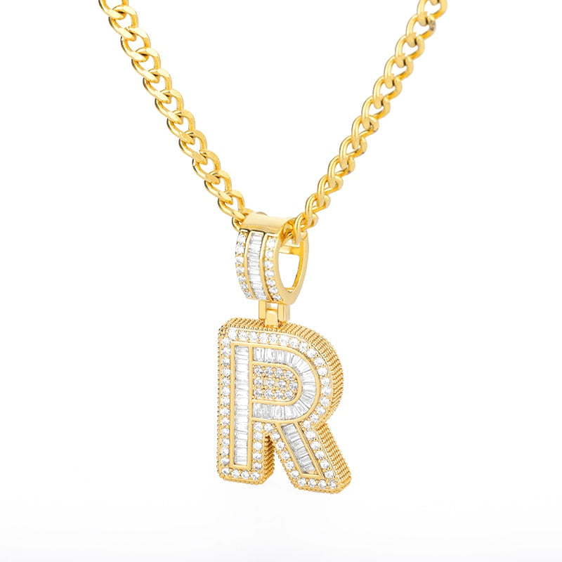 AAA Cubic Zirconia Initial Letters N-Z Pendant Necklace GOLD finish