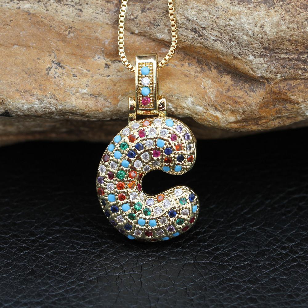 AAA Cubic Zirconia Bubble Initial Letter Pendant Necklace