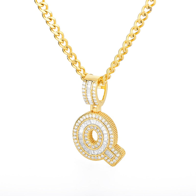 AAA Cubic Zirconia Initial Letters N-Z Pendant Necklace GOLD finish