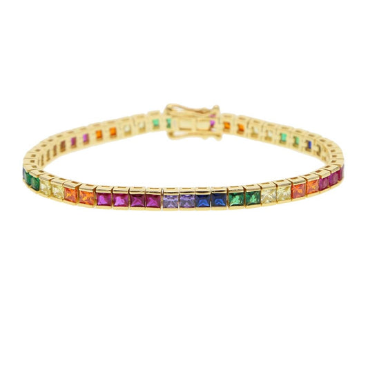 Rainbow Square Invisible Set Cubic Zirconia Bracelet