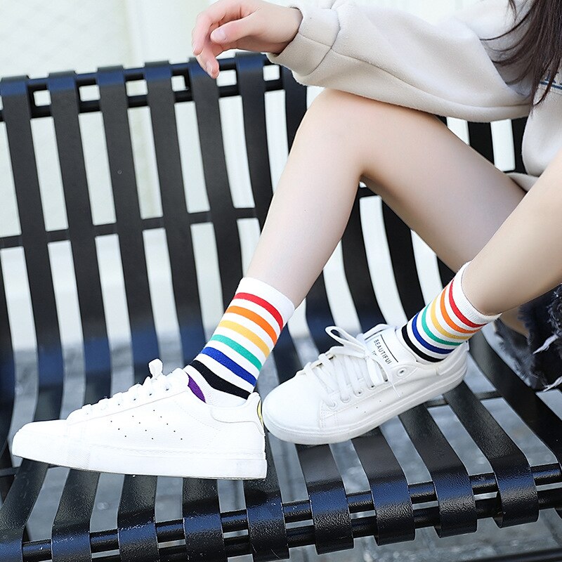 Rainbow Striped Short Socks