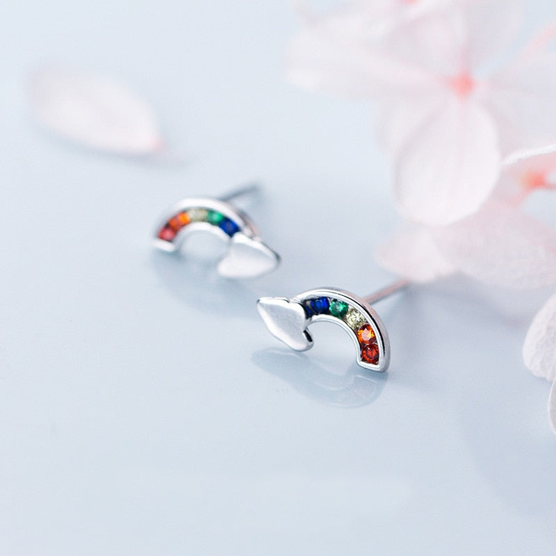 Rainbow Cloud Stud Earings 925 Solid Real Sterling Silver