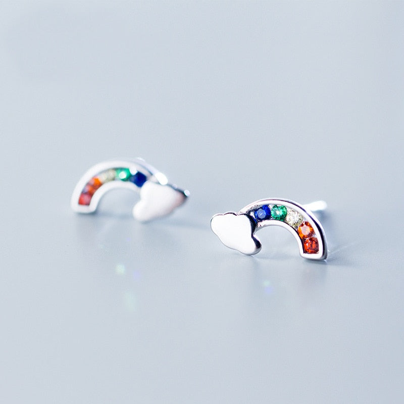 Rainbow Cloud Stud Earings 925 Solid Real Sterling Silver