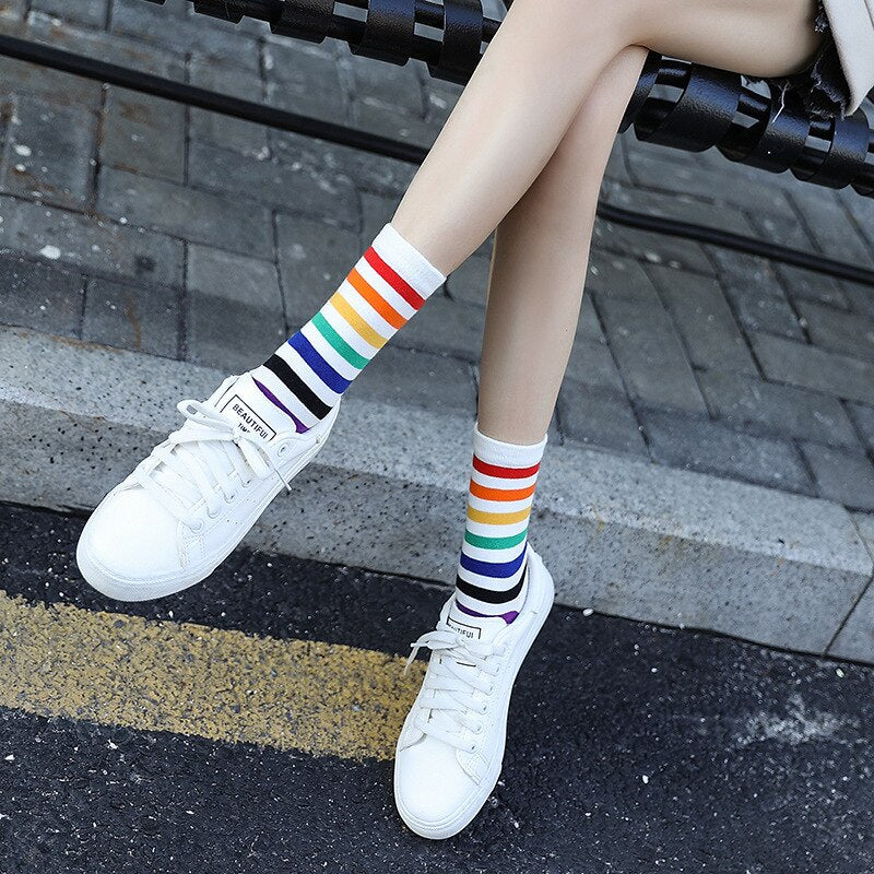 Rainbow Striped Short Socks