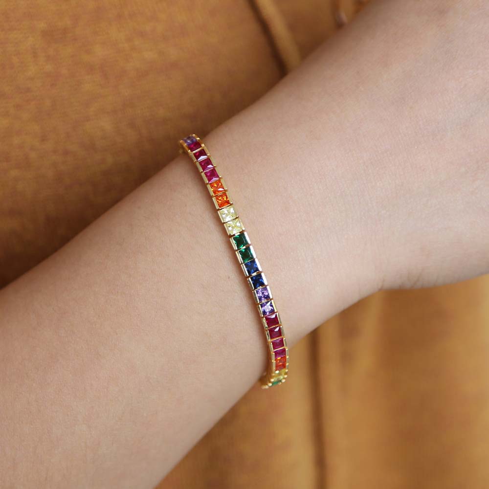 Rainbow Square Invisible Set Cubic Zirconia Bracelet