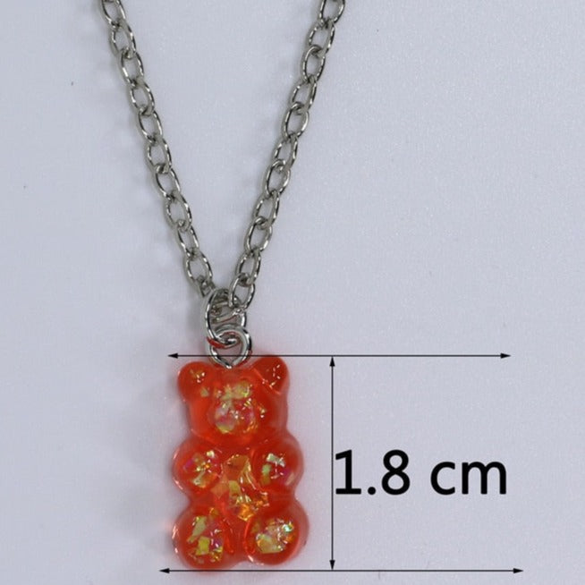 Rainbow Coloured Transparent Resin Gummy Bear Necklace