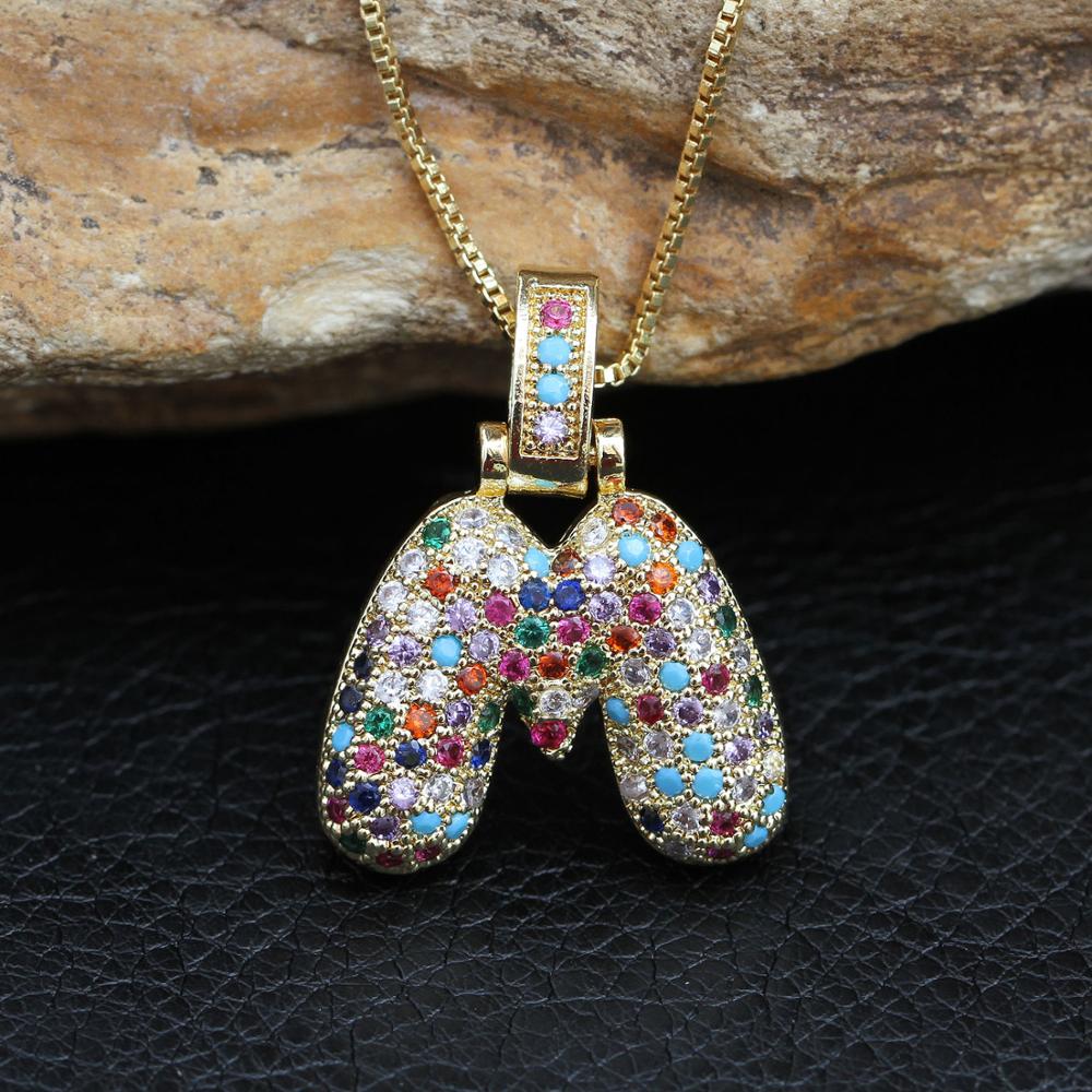 AAA Cubic Zirconia Bubble Initial Letter Pendant Necklace