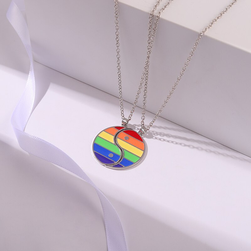 Rainbow Couple Heart Necklace