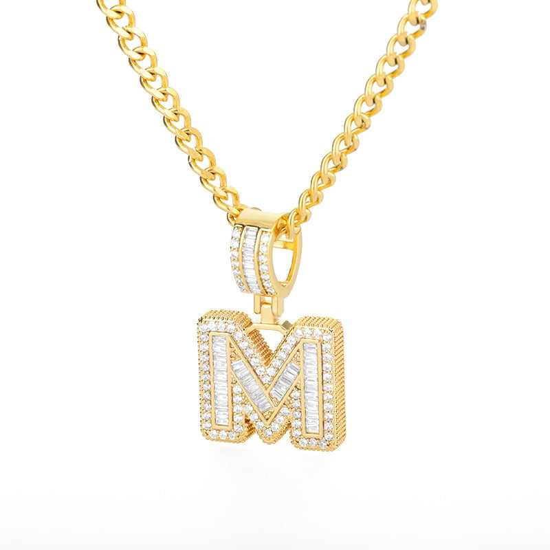 AAA Cubic Zirconia Initial Letters A-M Pendant Necklace GOLD finish