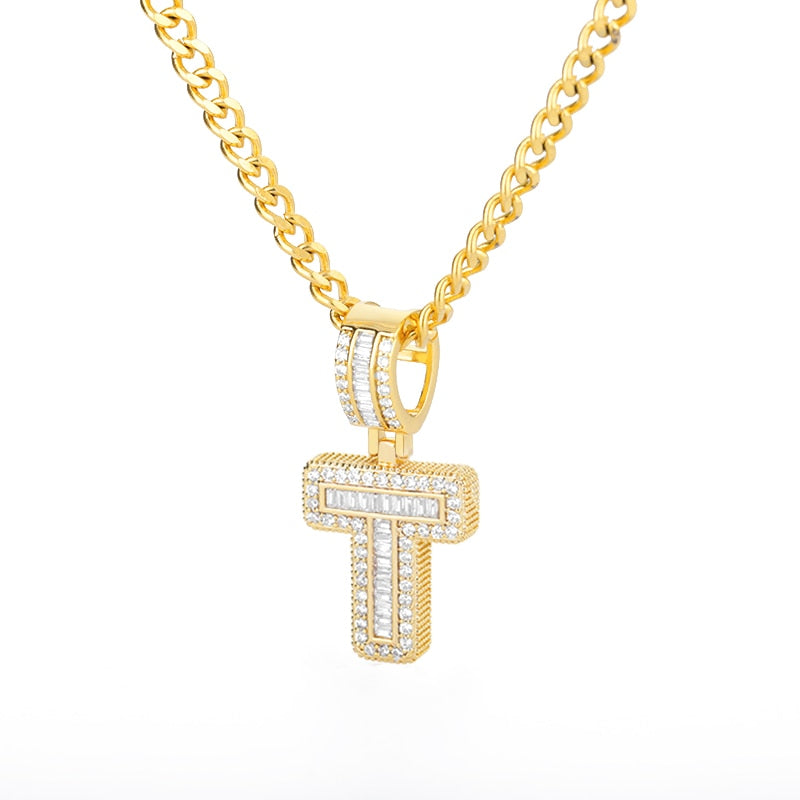 AAA Cubic Zirconia Initial Letters N-Z Pendant Necklace GOLD finish