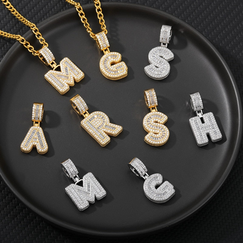 AAA Cubic Zirconia Initial Letters A-M Pendant Necklace GOLD finish