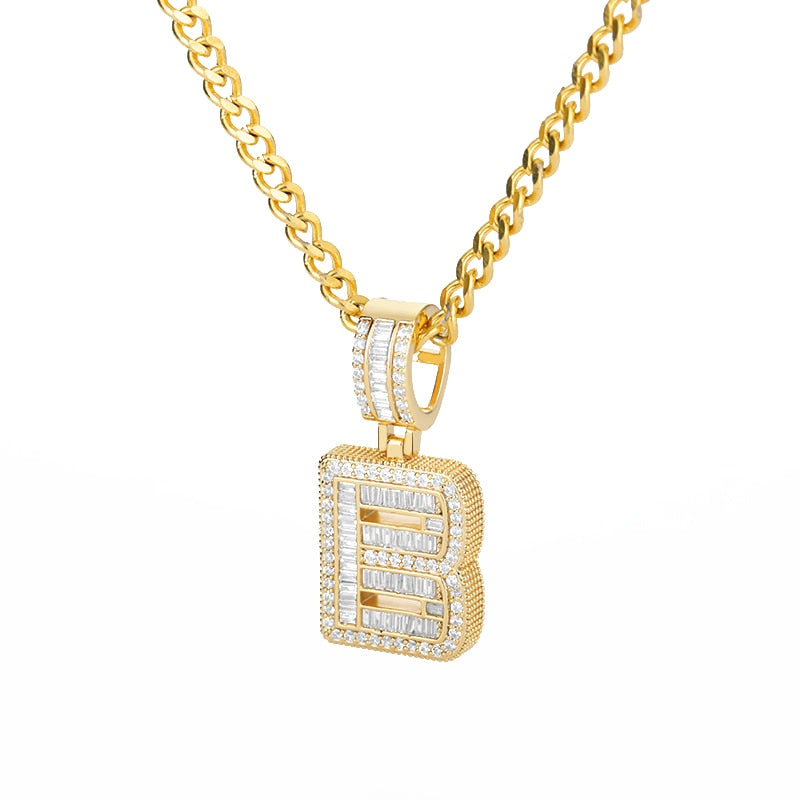 AAA Cubic Zirconia Initial Letters A-M Pendant Necklace GOLD finish