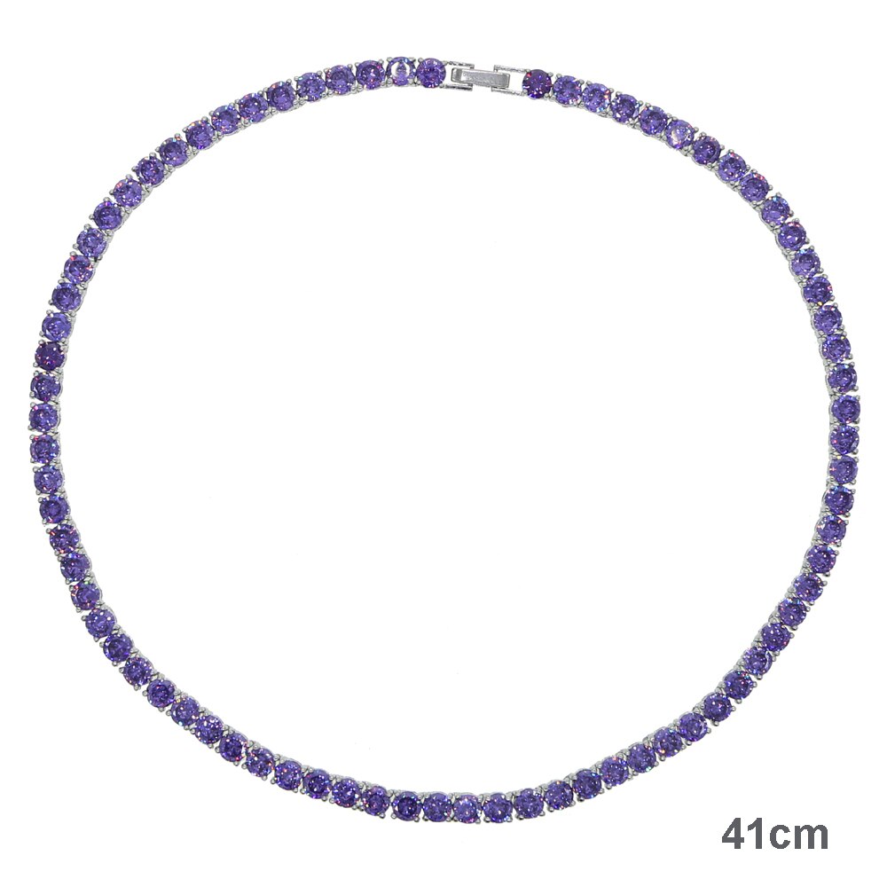 5mm 5A Cubic Zirconia Tennis Chain Necklace pink white purple