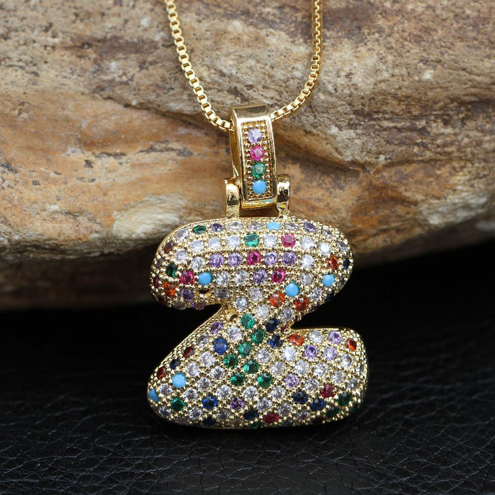 AAA Cubic Zirconia Bubble Initial Letter Pendant Necklace