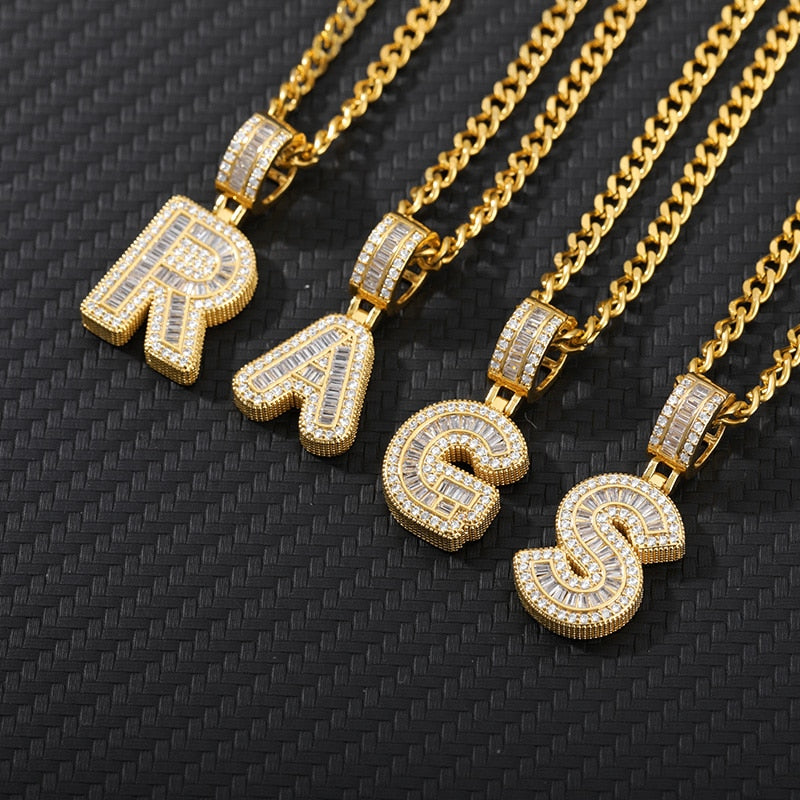 AAA Cubic Zirconia Initial Letters A-M Pendant Necklace GOLD finish