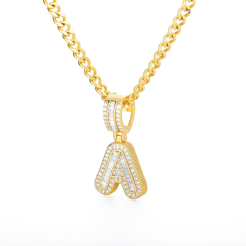 AAA Cubic Zirconia Initial Letters A-M Pendant Necklace GOLD finish