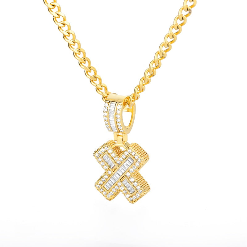 AAA Cubic Zirconia Initial Letters N-Z Pendant Necklace GOLD finish