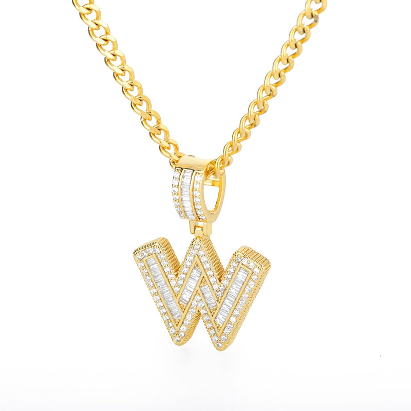 AAA Cubic Zirconia Initial Letters N-Z Pendant Necklace GOLD finish