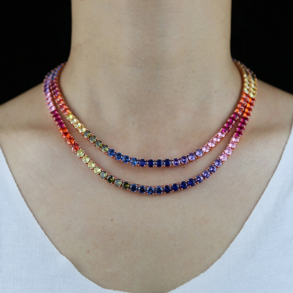 Rainbow  16" 18" Cubic Zirconia 5mm Tennis Chain Necklace