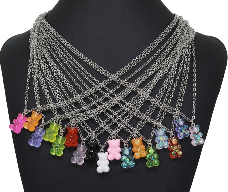 Rainbow Coloured Transparent Resin Gummy Bear Necklace