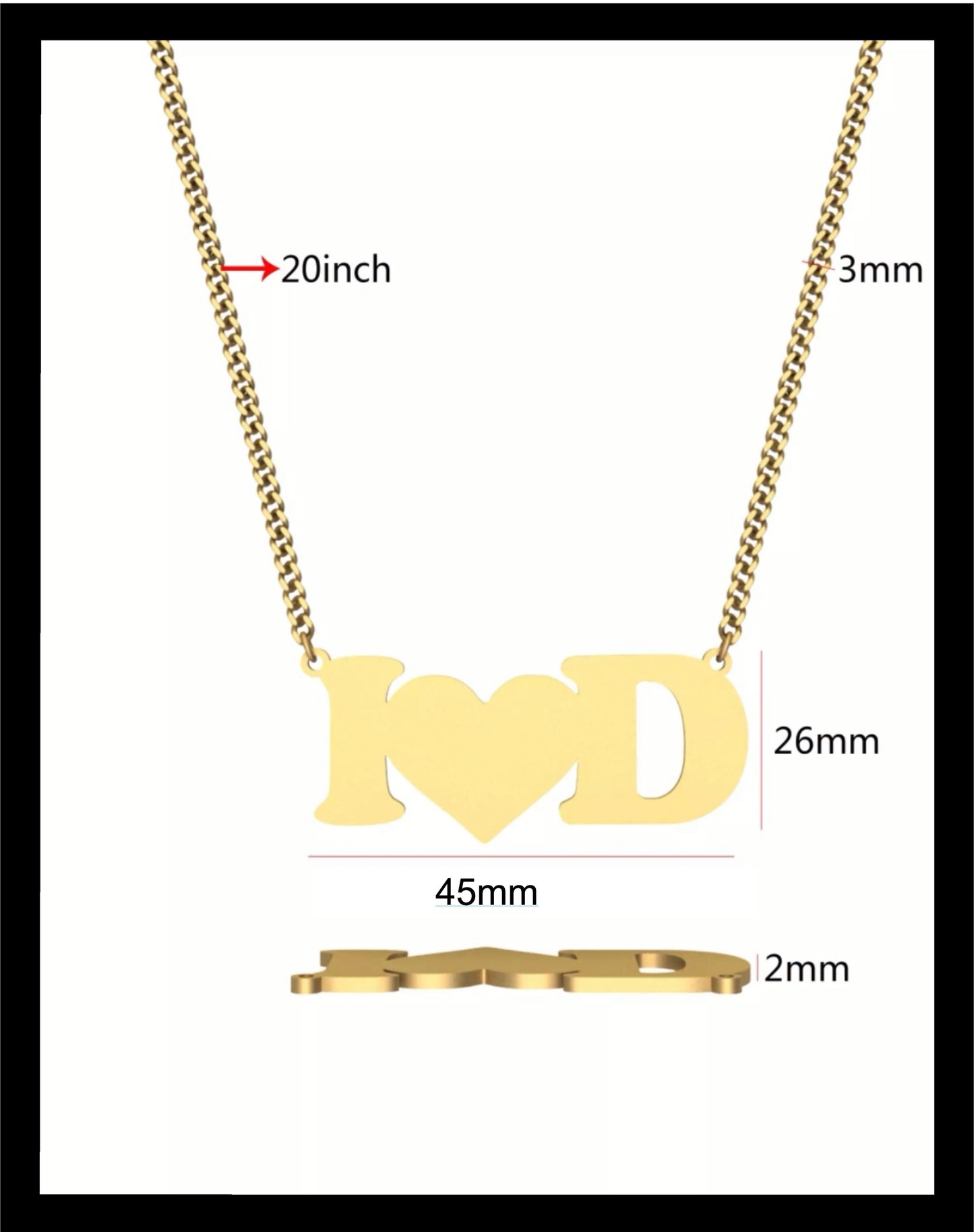 I Heart D gold necklace