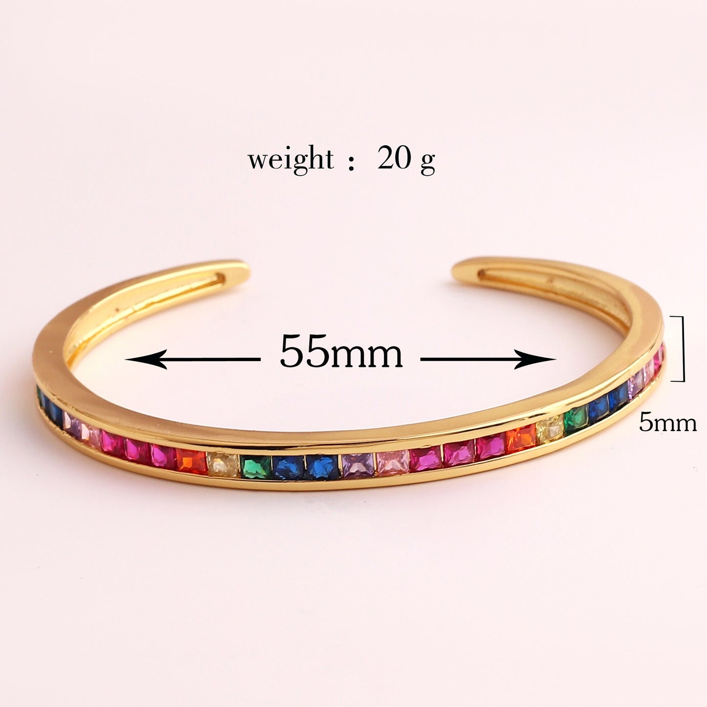 Rainbow Cubic Zirconia Micro Pave Square CZ Cuff Bangle Bracelet