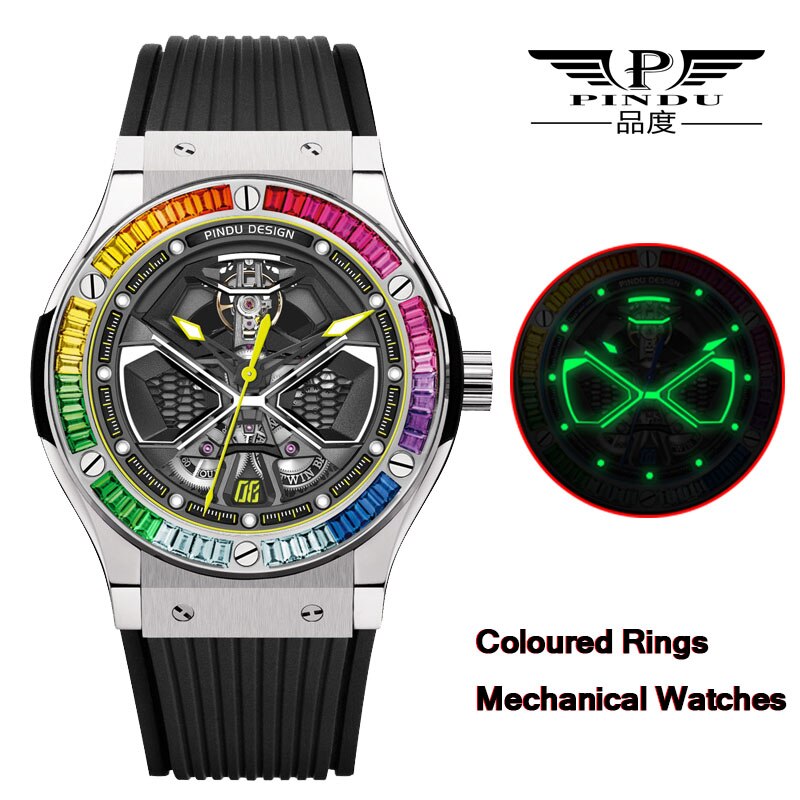 Rainbow Crystal Bezel Watch with Rubber Wrist Band