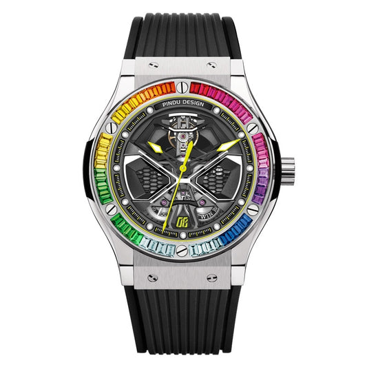 Rainbow Crystal Bezel Watch with Rubber Wrist Band