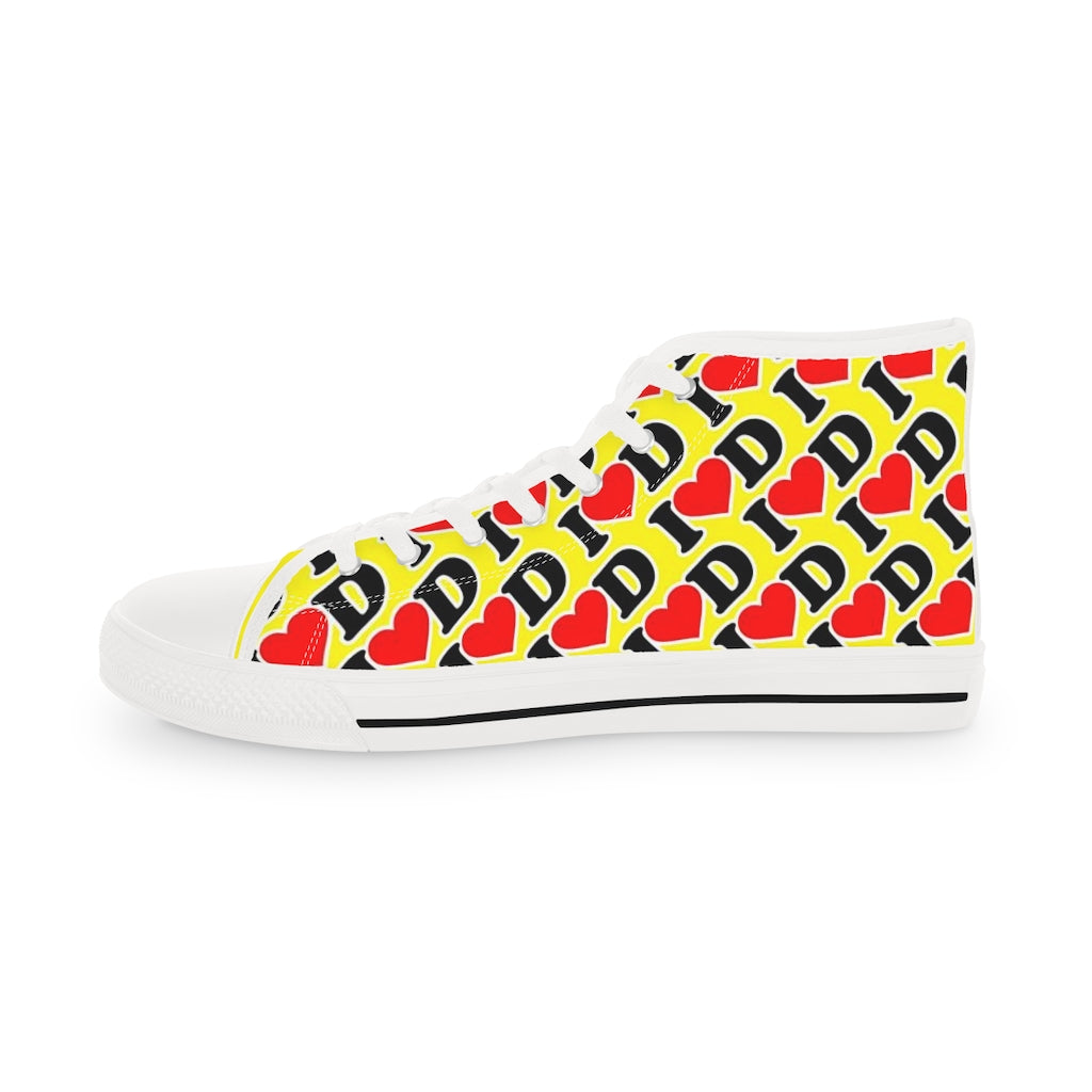 I Heart D all over print Men's High Top Sneakers YELLOW