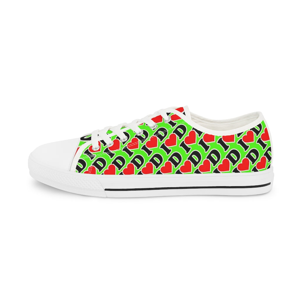 I Heart D all over print Men's Low Top Sneakers GREEN