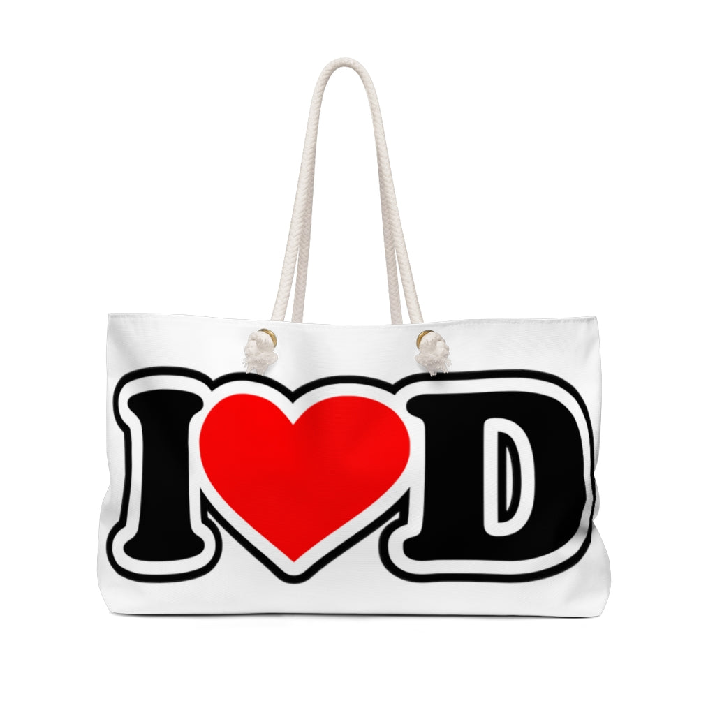 I Heart D jumbo print Weekender Bag for size queens