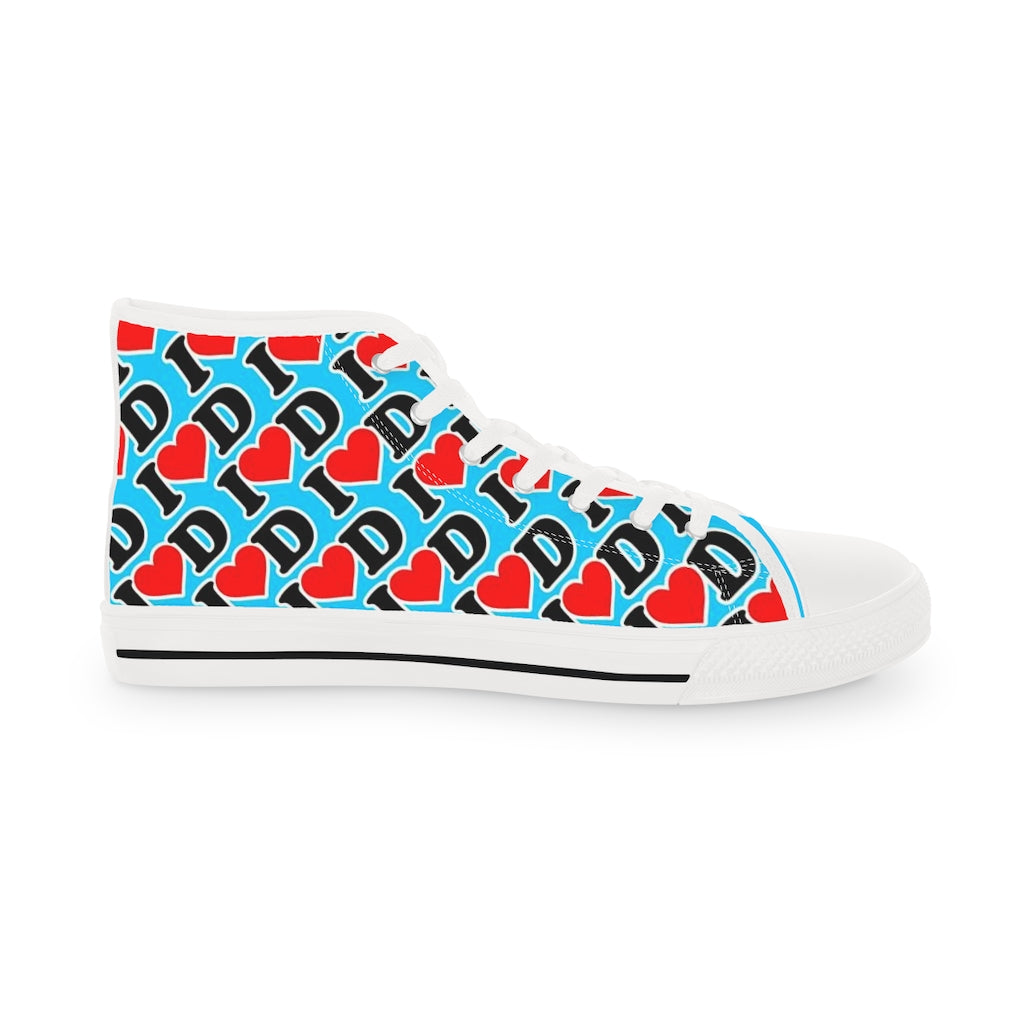 I Heart D all over print Men's High Top Sneakers BLUE