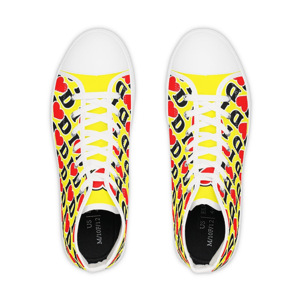 I Heart D all over print Men's High Top Sneakers YELLOW