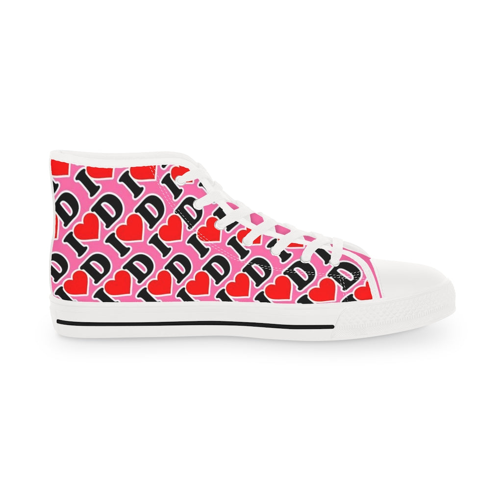 I Heart D all over print Men's High Top Sneakers PINK