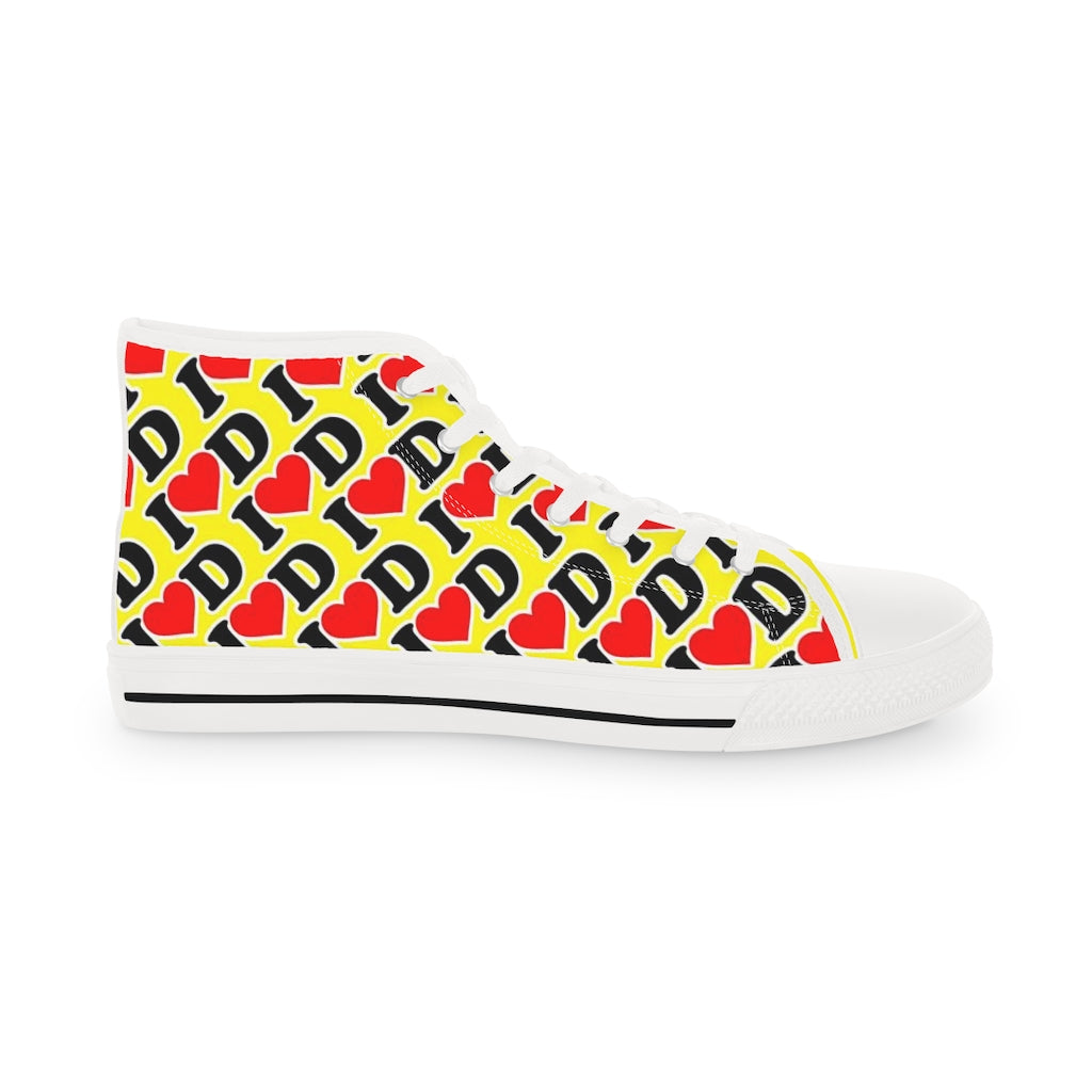 I Heart D all over print Men's High Top Sneakers YELLOW