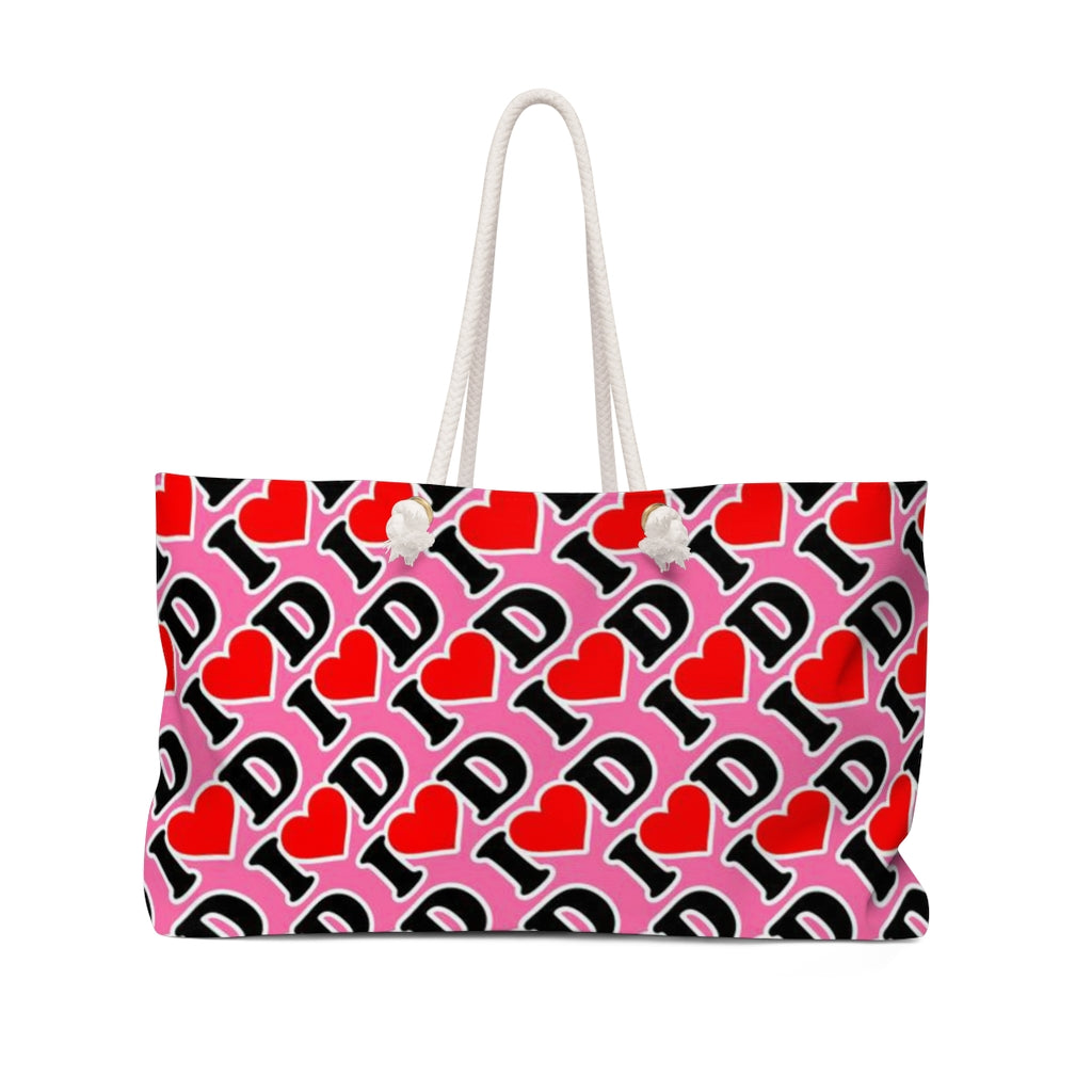 I Heart D all over print Weekender Bag PINK