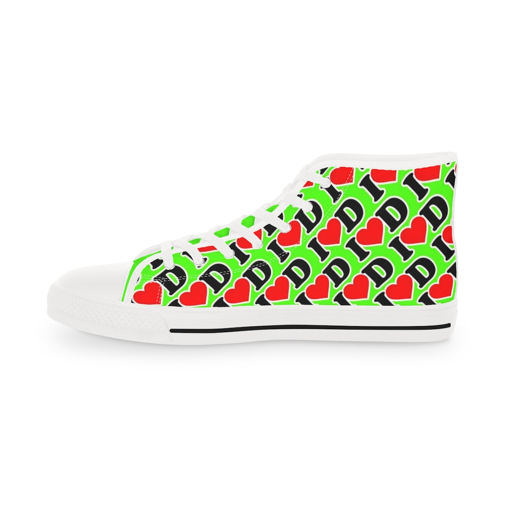 I Heart D all over print Men's High Top Sneakers GREEN