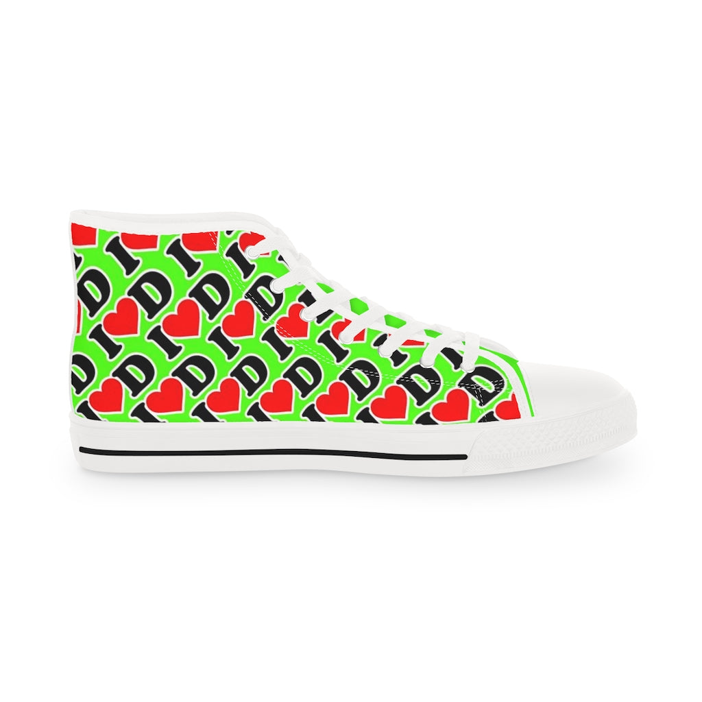 I Heart D all over print Men's High Top Sneakers GREEN