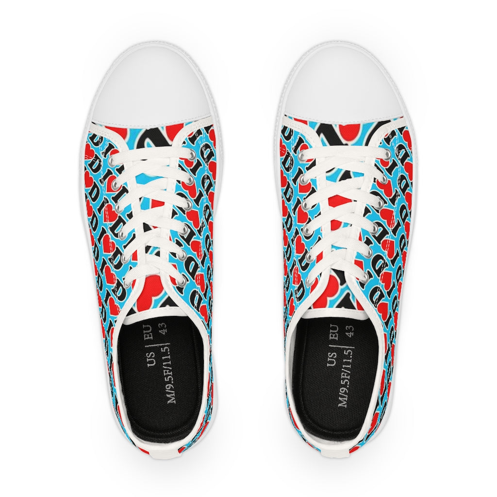 I Heart D all over print Men's Low Top Sneakers BLUE