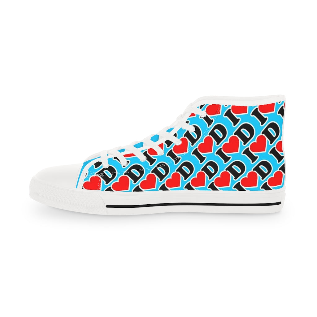 I Heart D all over print Men's High Top Sneakers BLUE