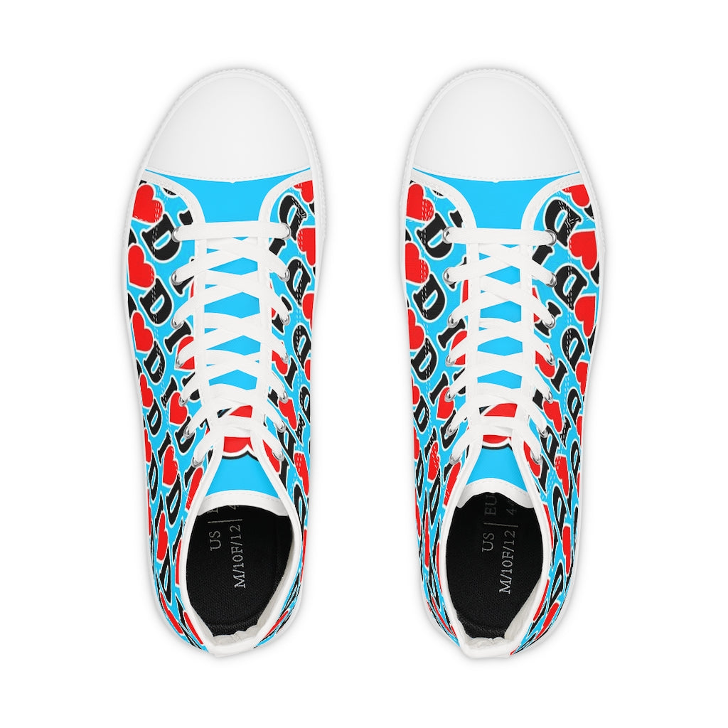 I Heart D all over print Men's High Top Sneakers BLUE