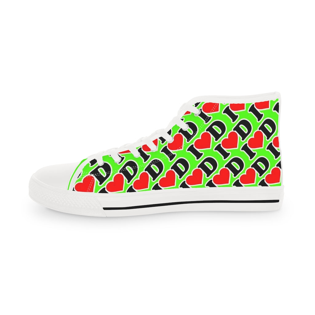 I Heart D all over print Men's High Top Sneakers GREEN