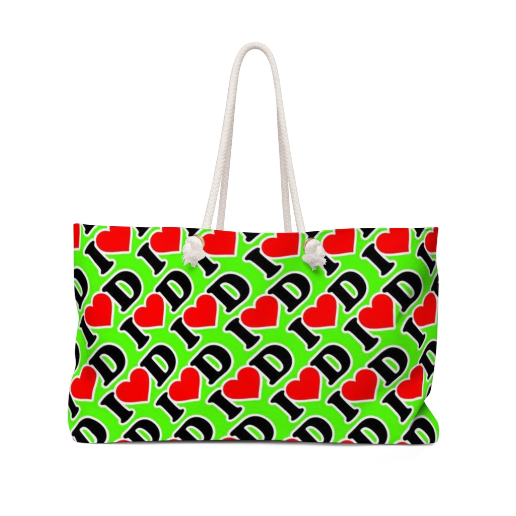 I Heart D all over print Weekender Bag GREEN