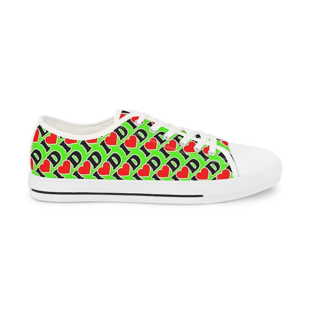 I Heart D all over print Men's Low Top Sneakers GREEN